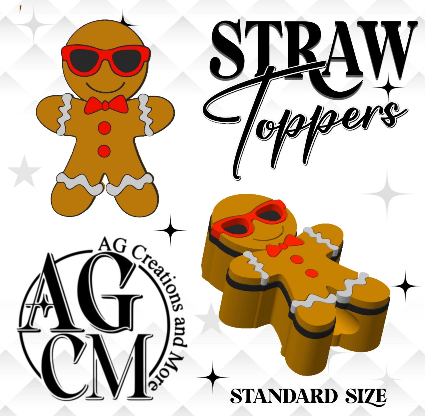 Gingerbread Man 3D Straw Toppers