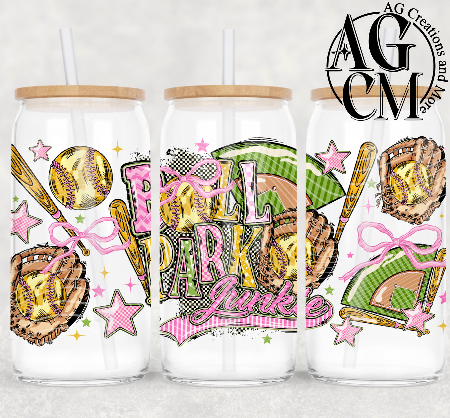 Softball Ball park junkie 16oz libby wrap PNG