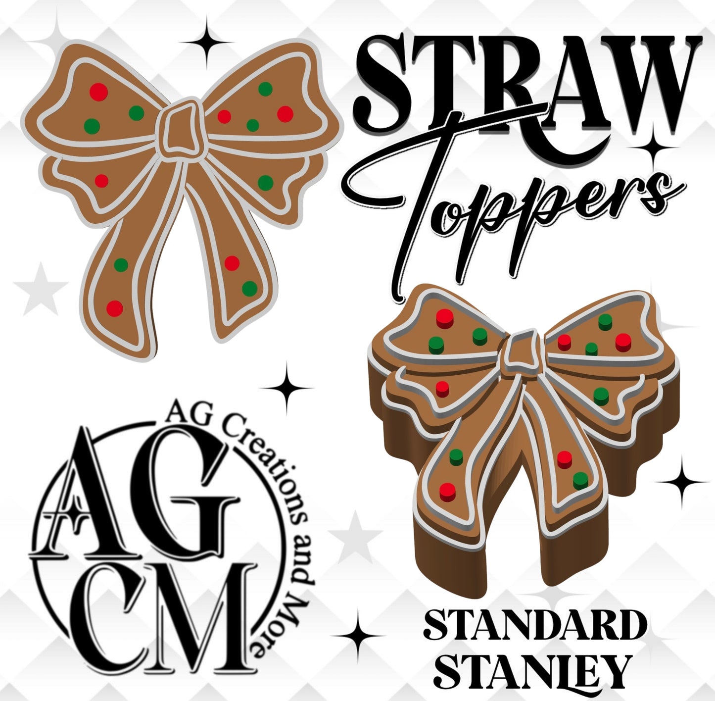 Gingerbread bow Red 3D Straw Toppers