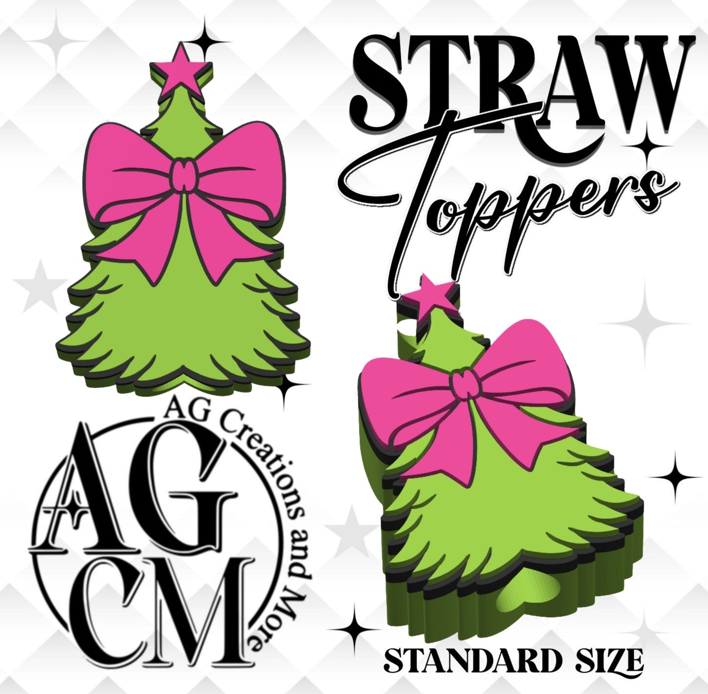 Christmas tree pink Straw Toppers