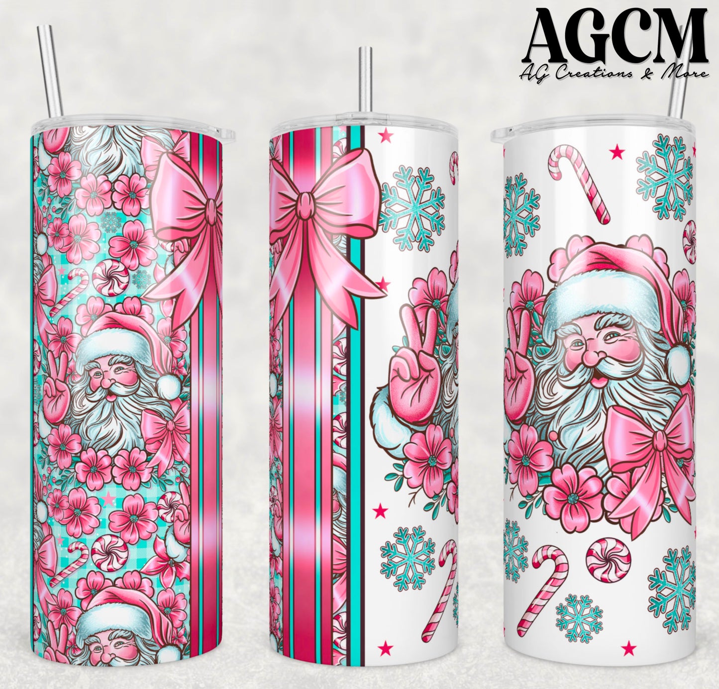 Pink Santa Tumbler Digital Download PNG