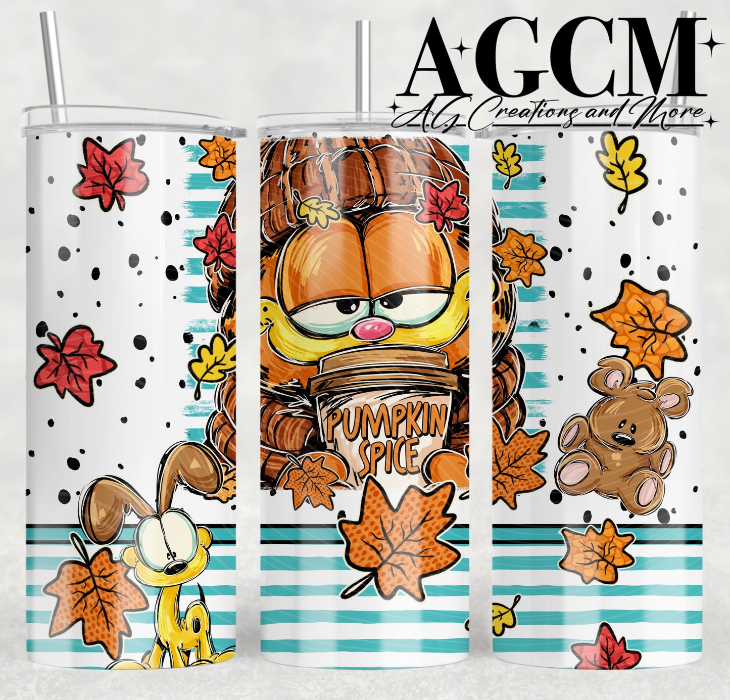 Fall Orange Cat Striped 20oz Tumbler Design | Instant PNG Digital File