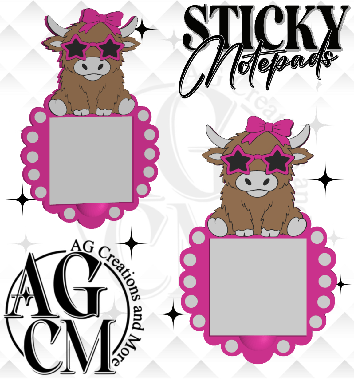 Highland cow star shades 3D Sticky Notepad STL 3MF files