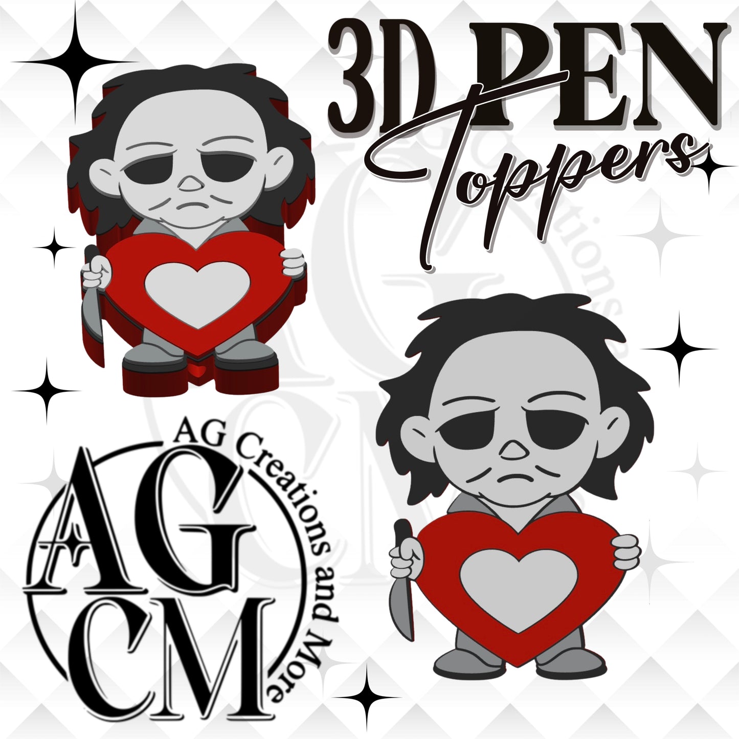 Killer Guy Heart 3D Pen Toppers 3MF File