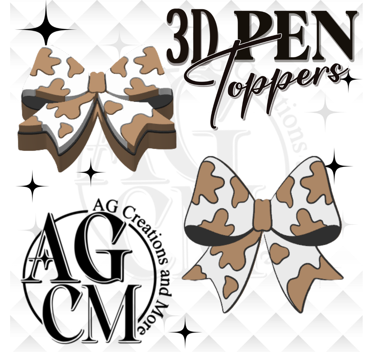 Cow print 3D Pen Toppers 3MF File