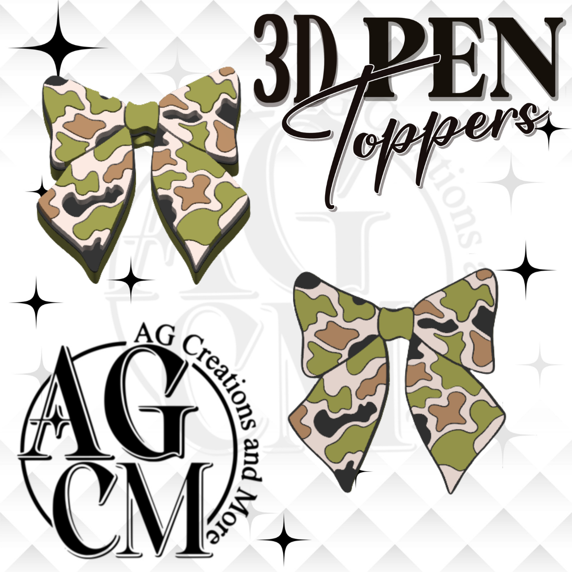 Camo Bow 3D Pen Toppers (wholesale)