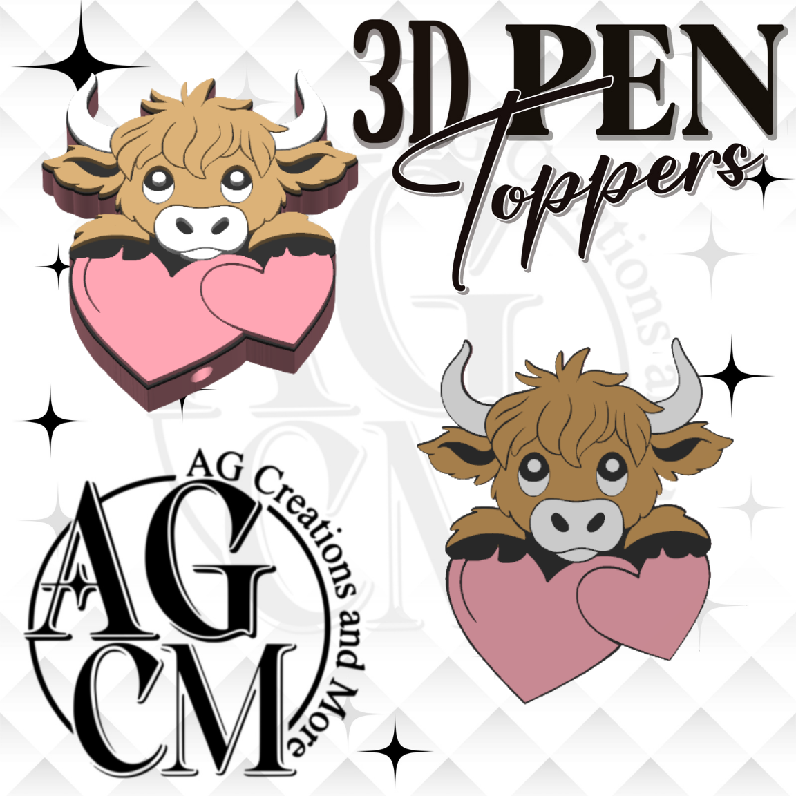 Cow Heart 3D Pen Toppers (wholesale)