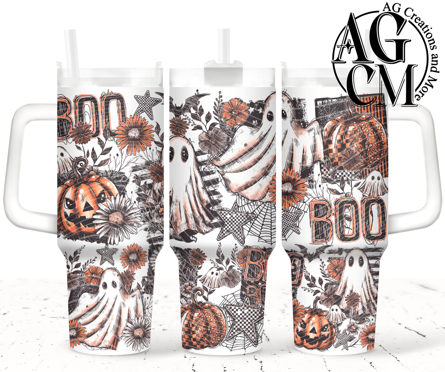 Boo Floral 40oz Tumbler Digital Png