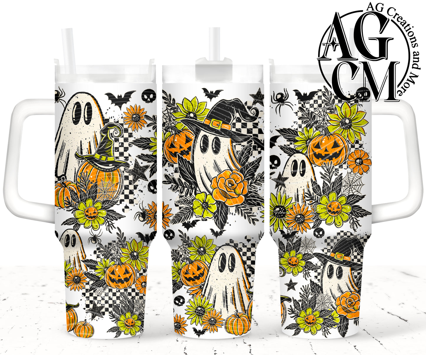 Floral Ghostie 40oz Tumbler Digital Png