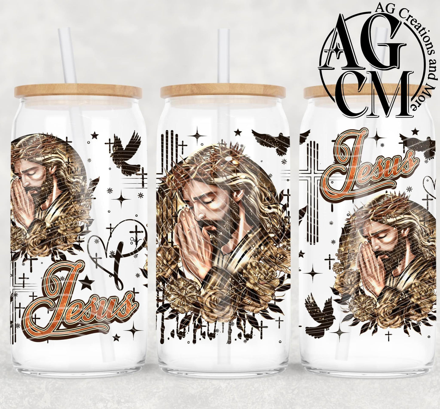 Praying Jesus 16oz libby wrap PNG