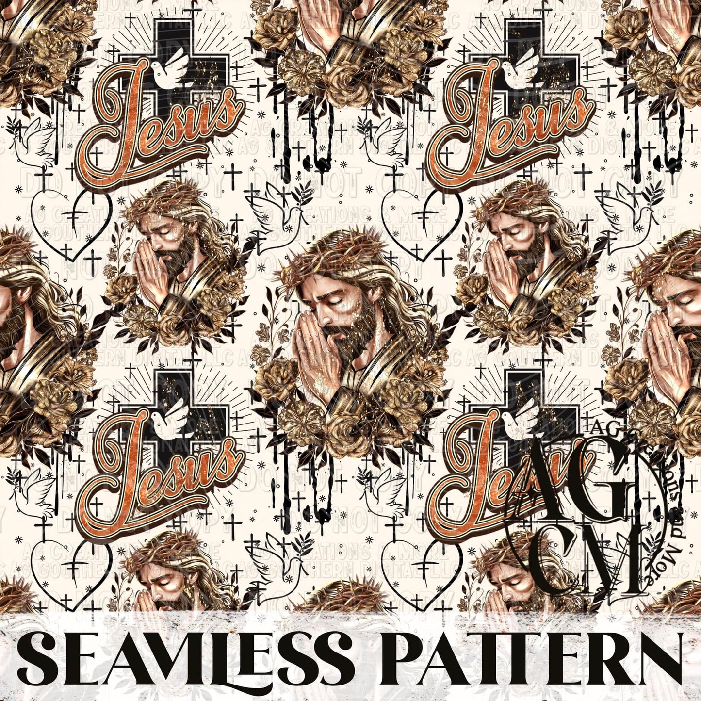 Praying Jesus Seamless Pattern PNG