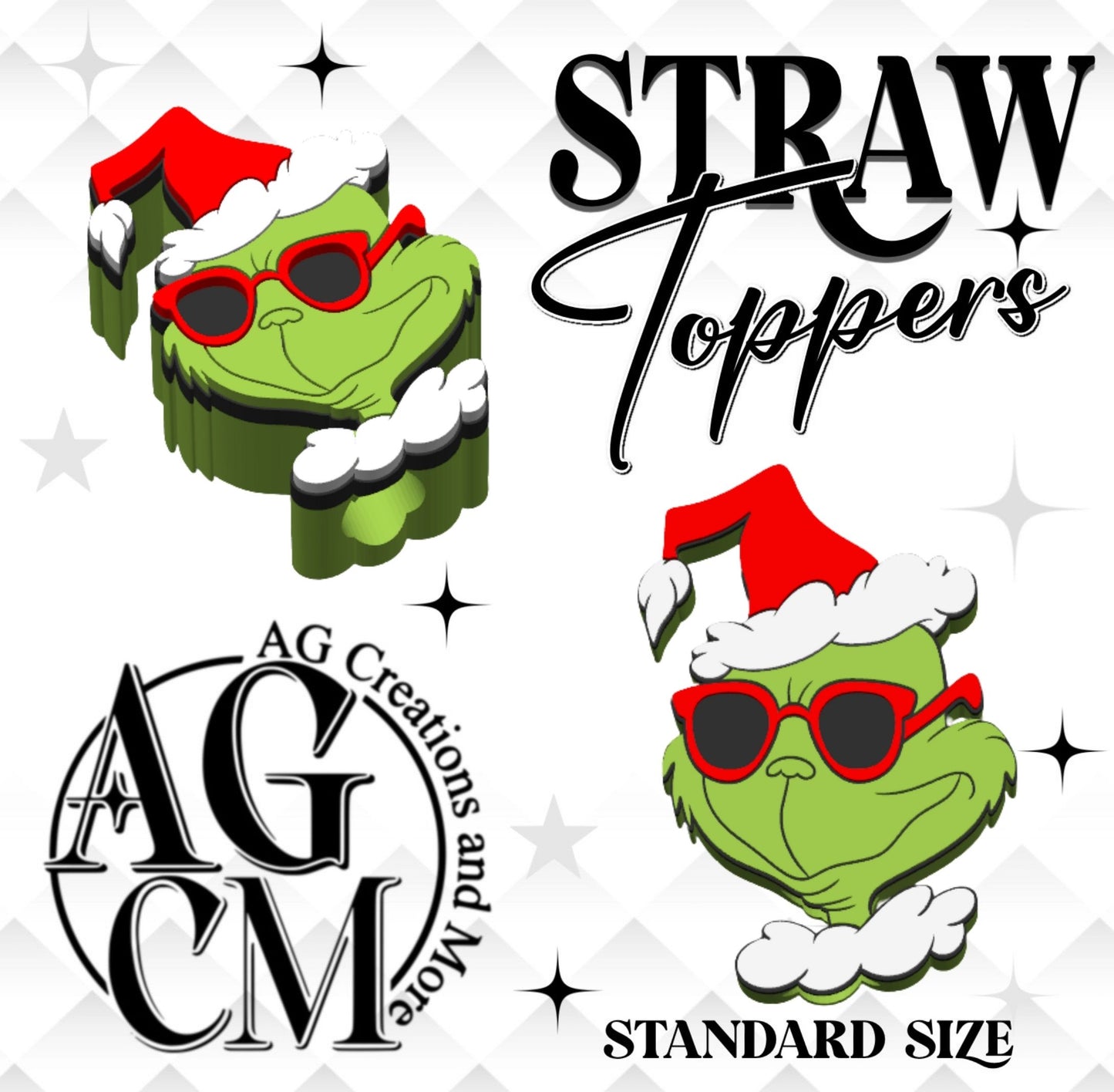 Grinch red Straw Toppers