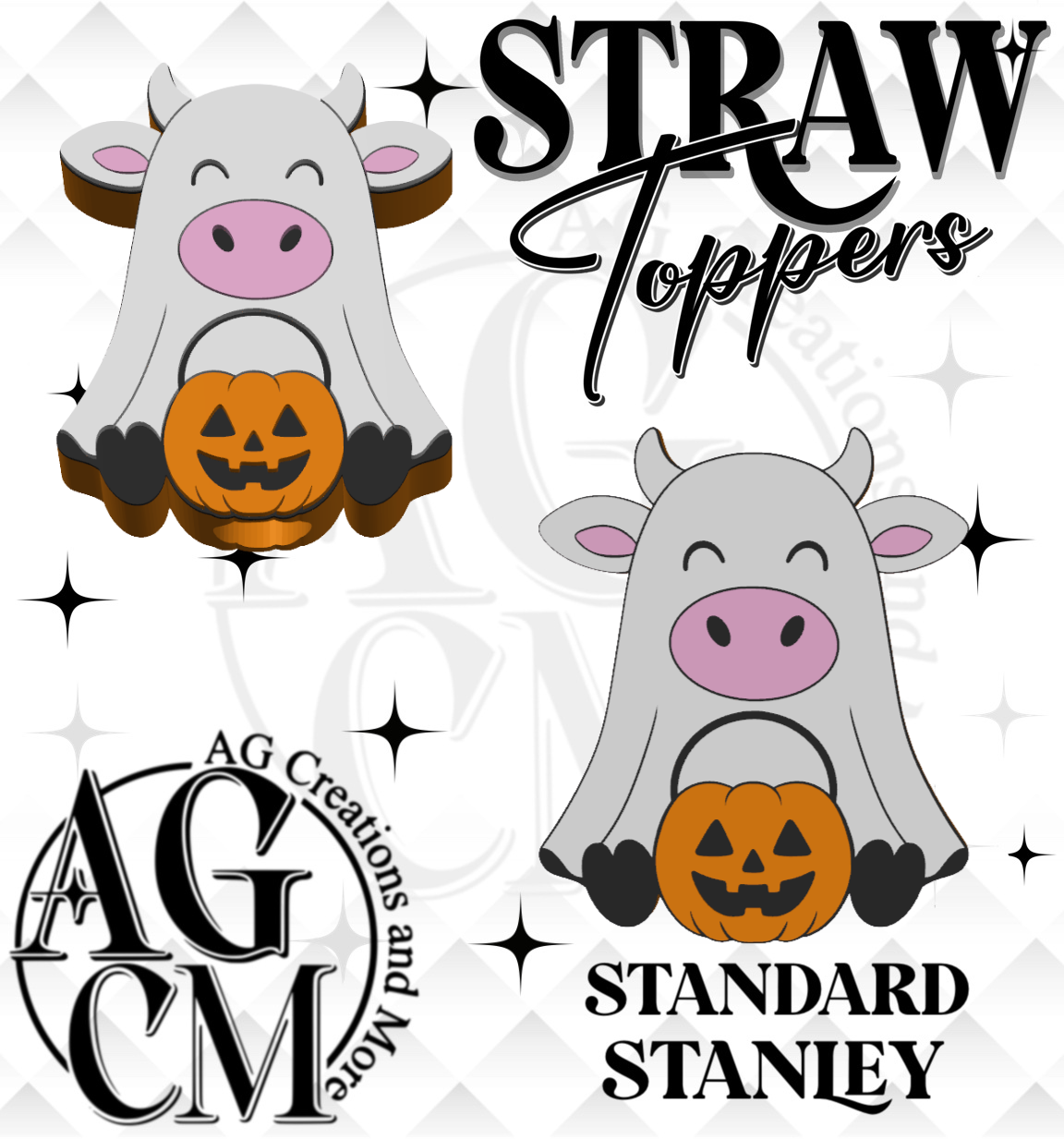 Ghost cow 3D Straw Topper (wholesale)