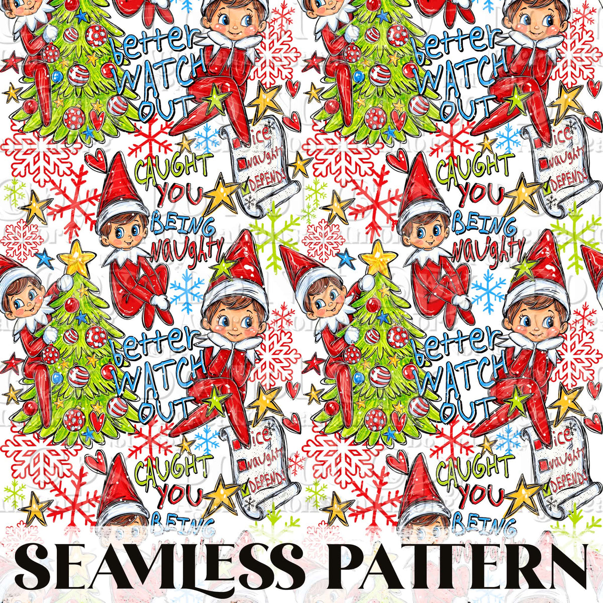 Naughty Elf Seamless Pattern PNG