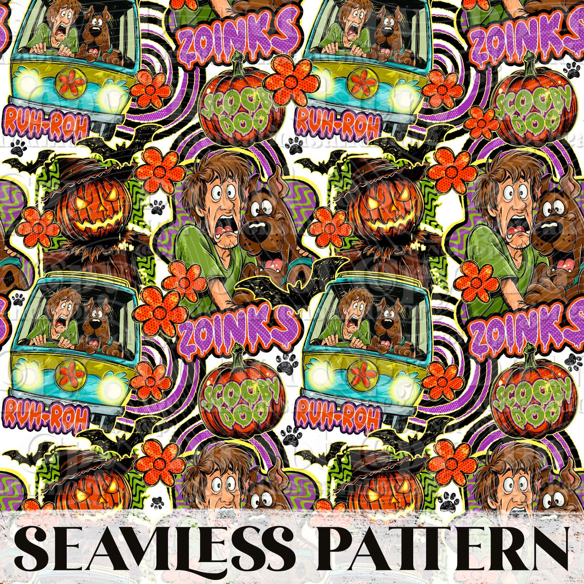 Mystery Dog Seamless Pattern PNG