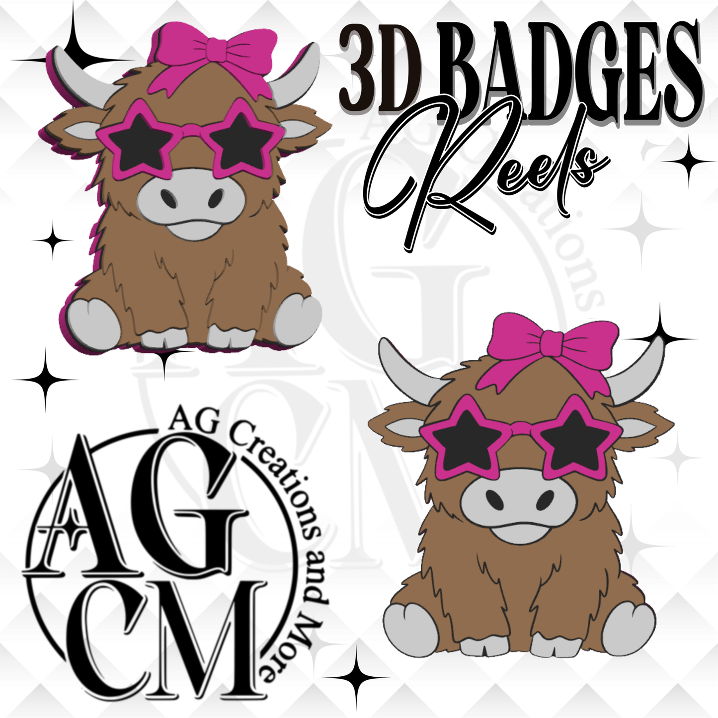 Highland cow star shades 3D Badges/ Reels 3MF File