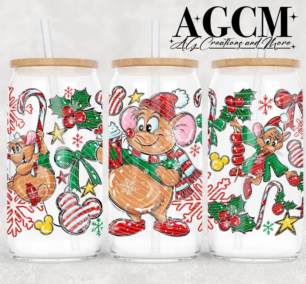 Christmas Mouse 16oz Libby wrap PNG
