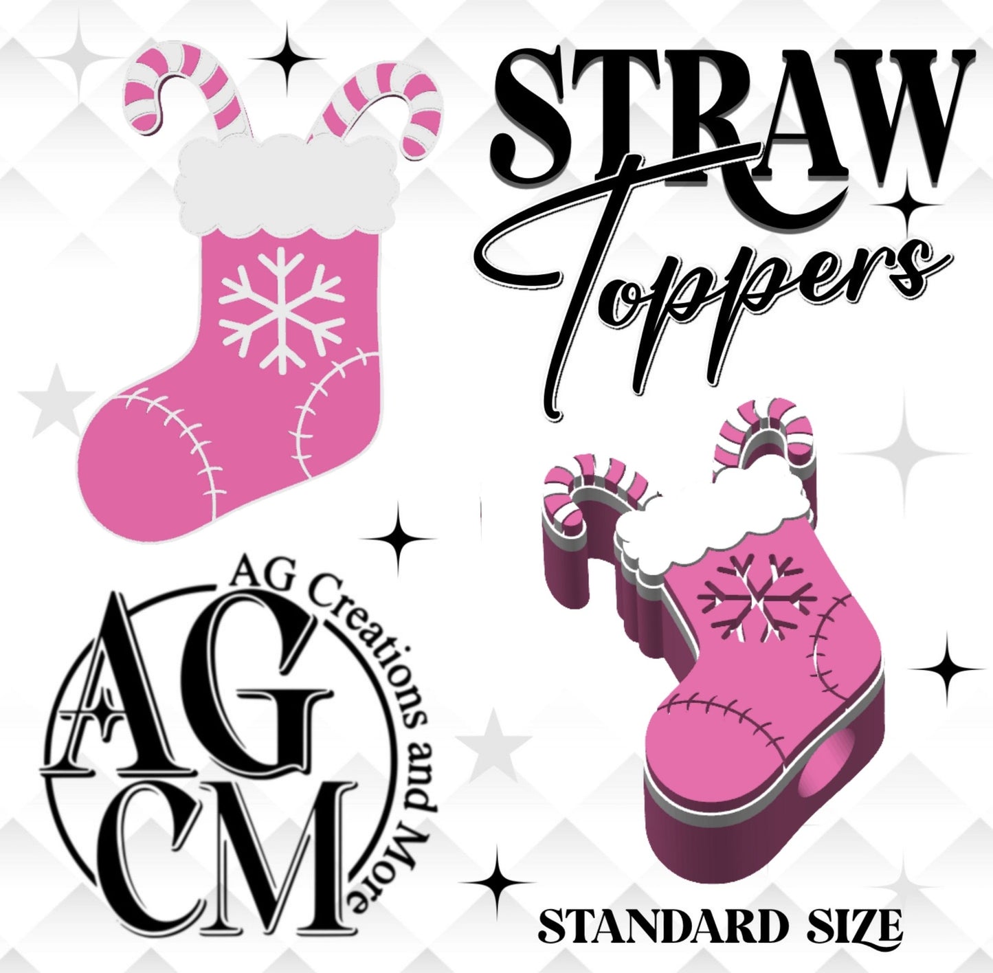 Pink Stocking Straw Toppers