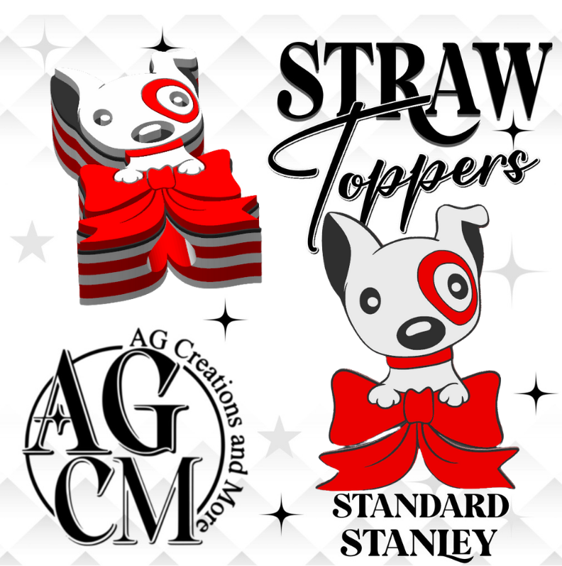 Bull's Eye Dog Bow 3D Straw Topper