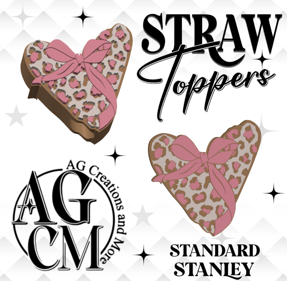 Leopard Heart 3D Straw Topper 3MF File