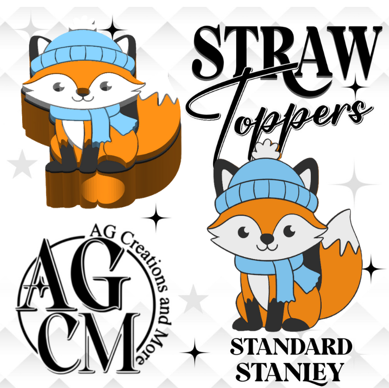 Winter Fox 3D Straw Topper