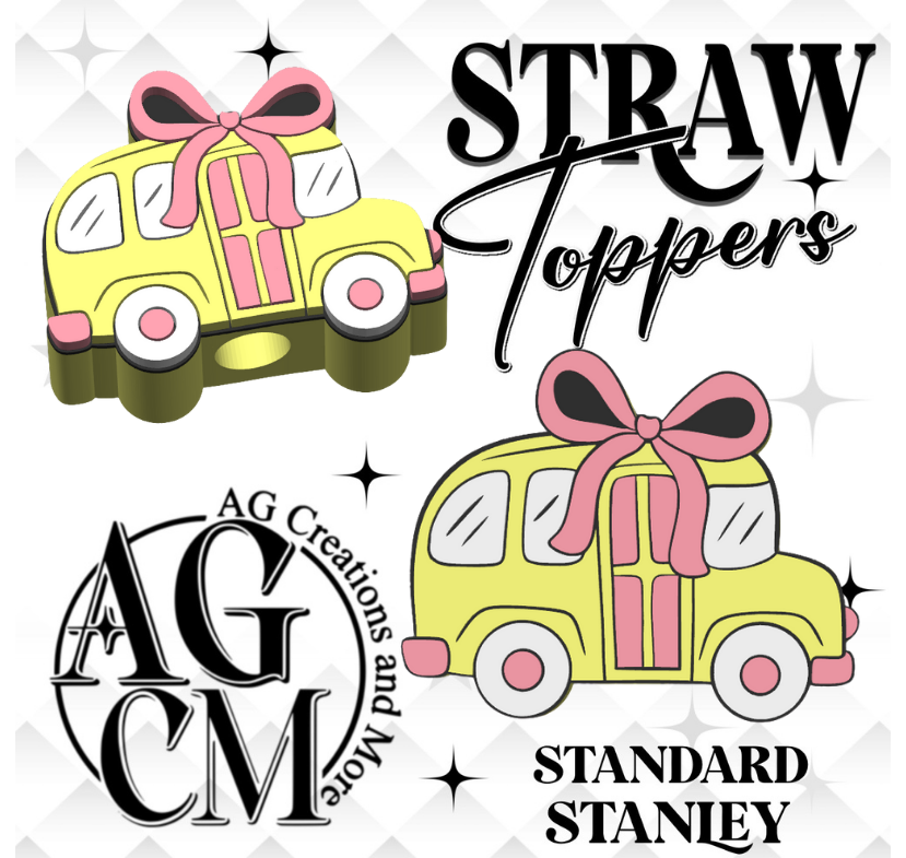 Cute School Bus 3D Straw Topper