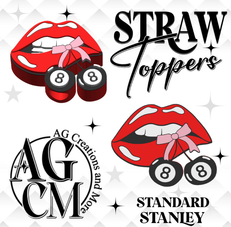 Lips Cherry 8 ball 3D Straw Topper