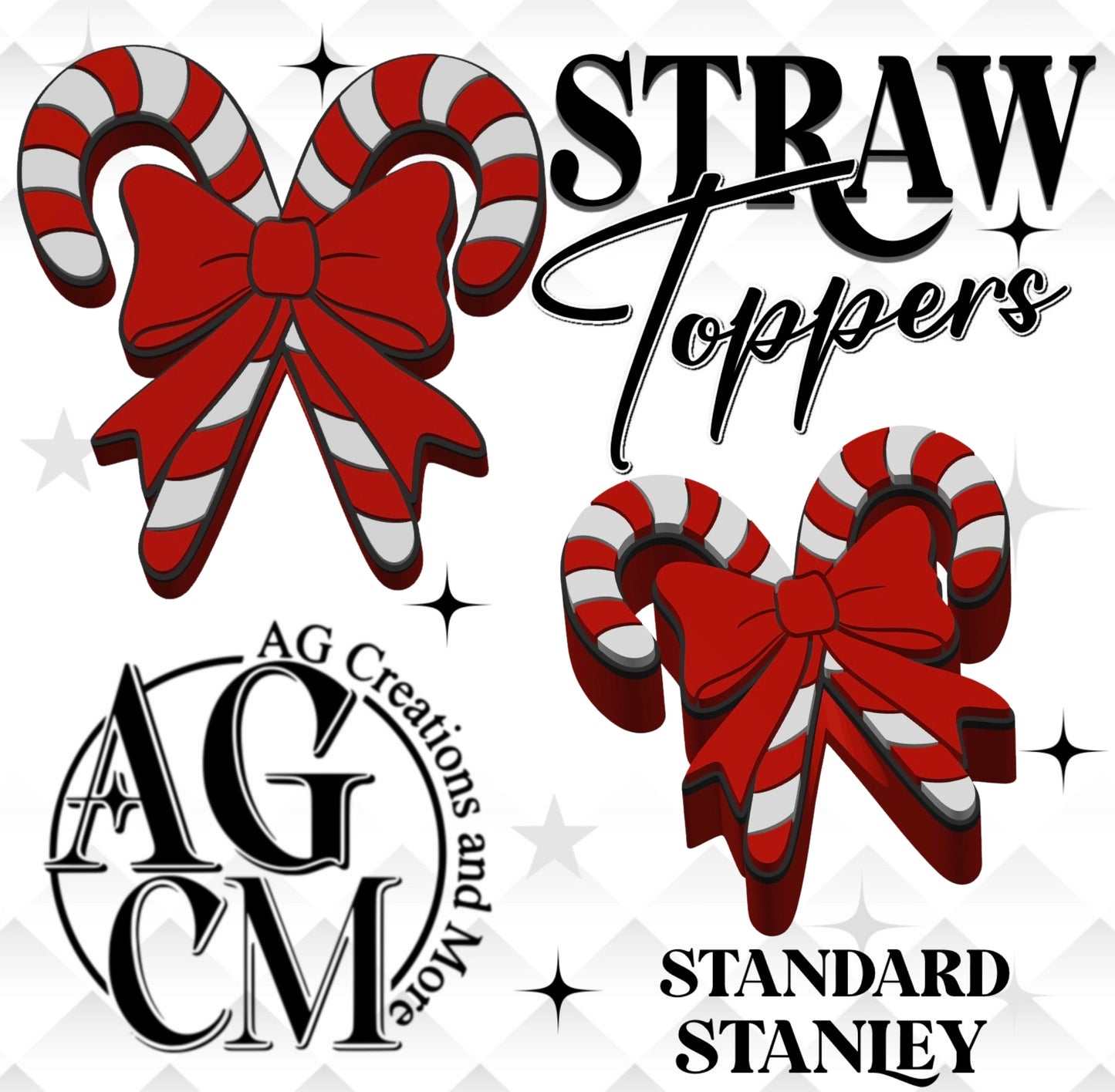 Red Candy Cane 3D Straw Toppers
