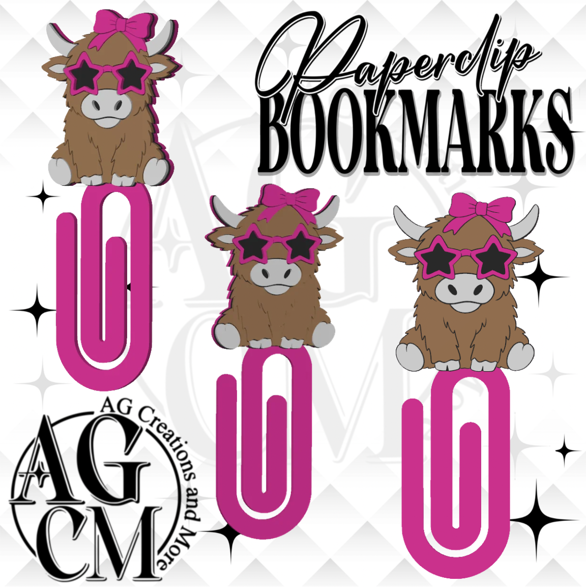 Highland cow star shades 3D Paperclip / Bookmarks (wholesale)