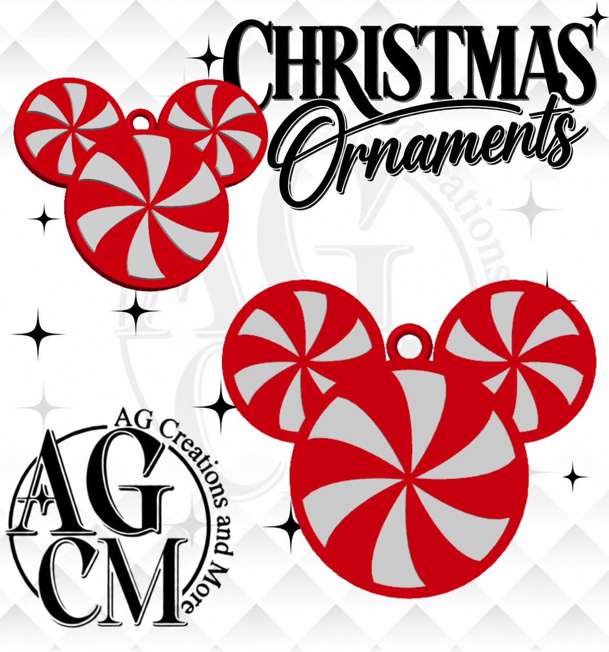 Peppermint Mouse Ears 3D Christmas Ornaments (Wholesale/singles)
