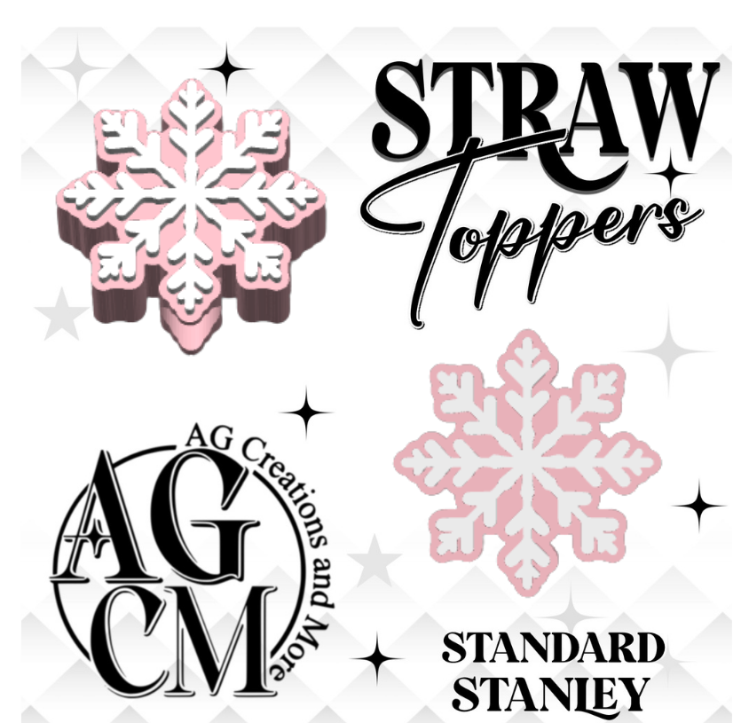 Pink Snowflake 3D Straw Topper