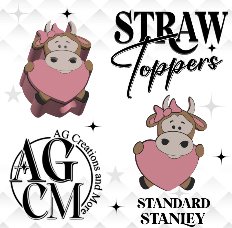 Cow heart 3D Straw Topper (wholesale)