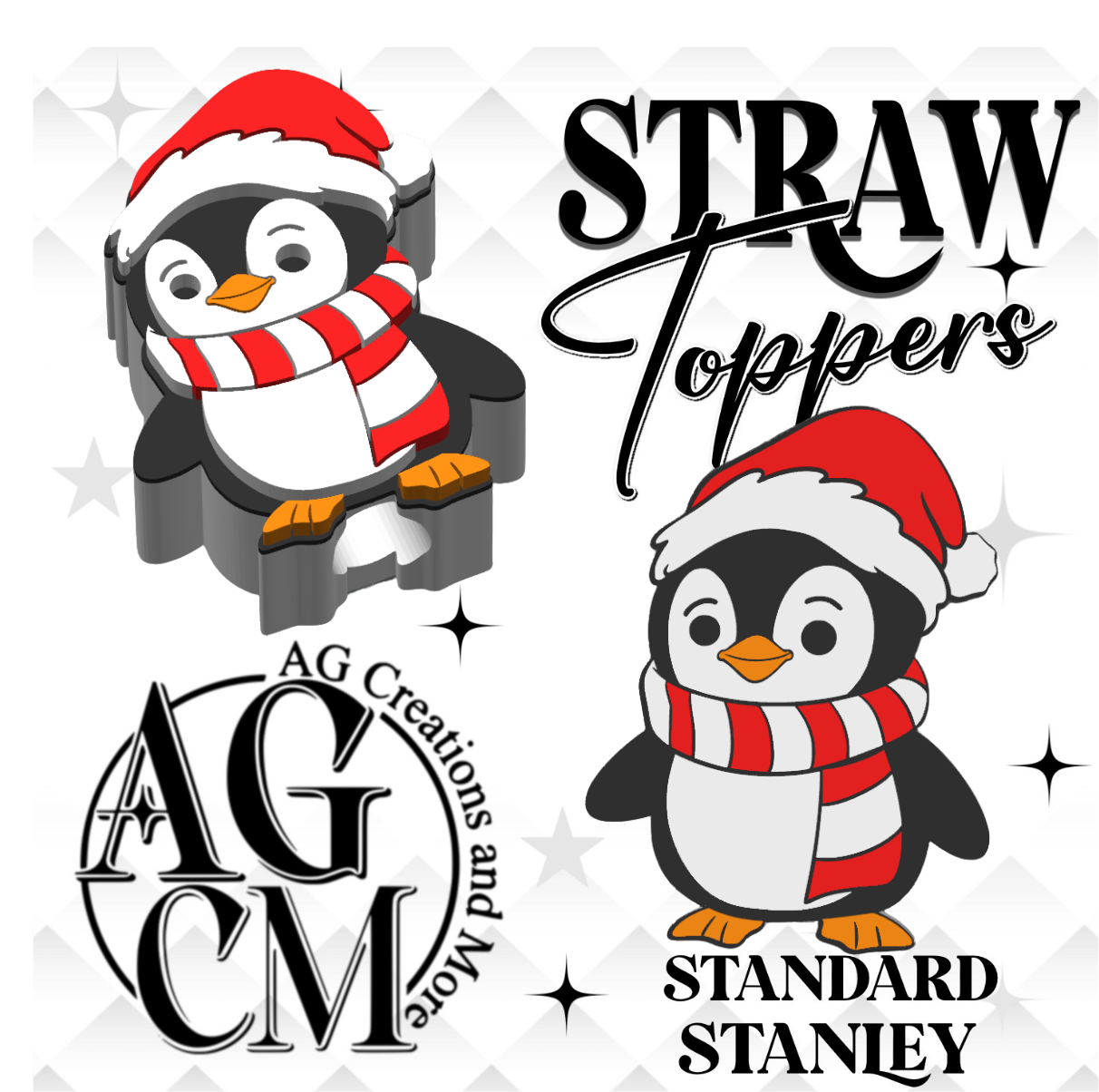 Christmas Penguin 3D Straw Toppers
