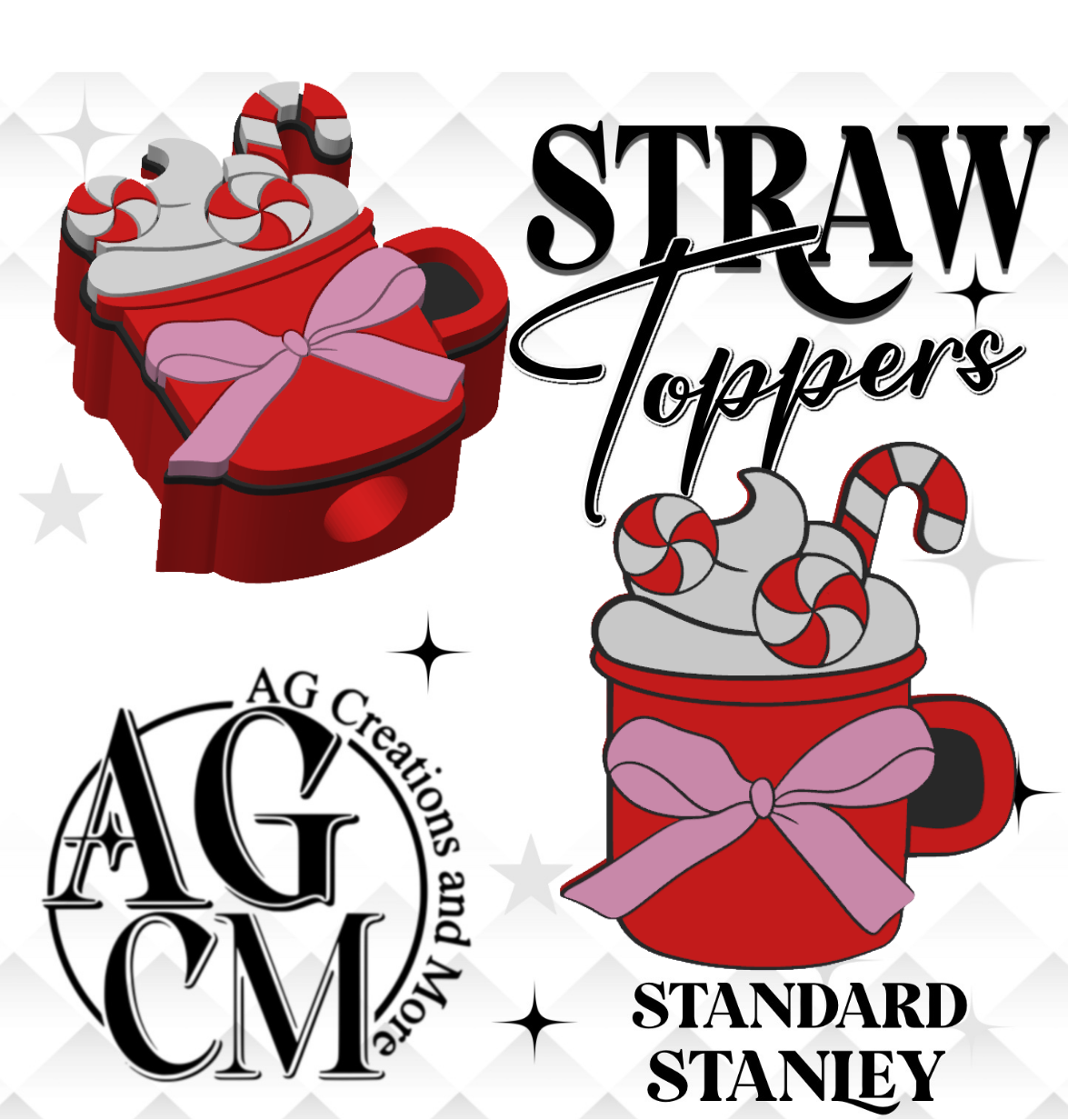 Christmas hot coco 3D Straw Toppers