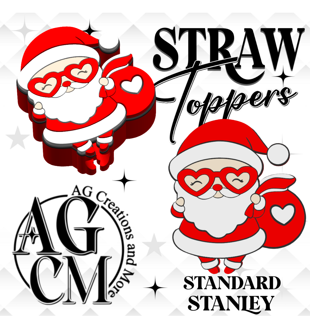 Santa Heart red 3D Straw Toppers