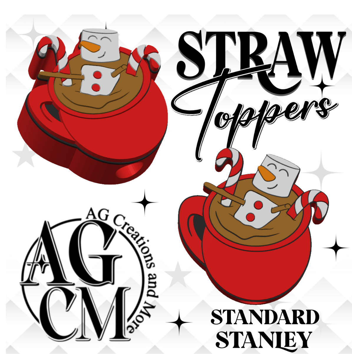 Christmas snowman hot cocoa 3D Straw Toppers