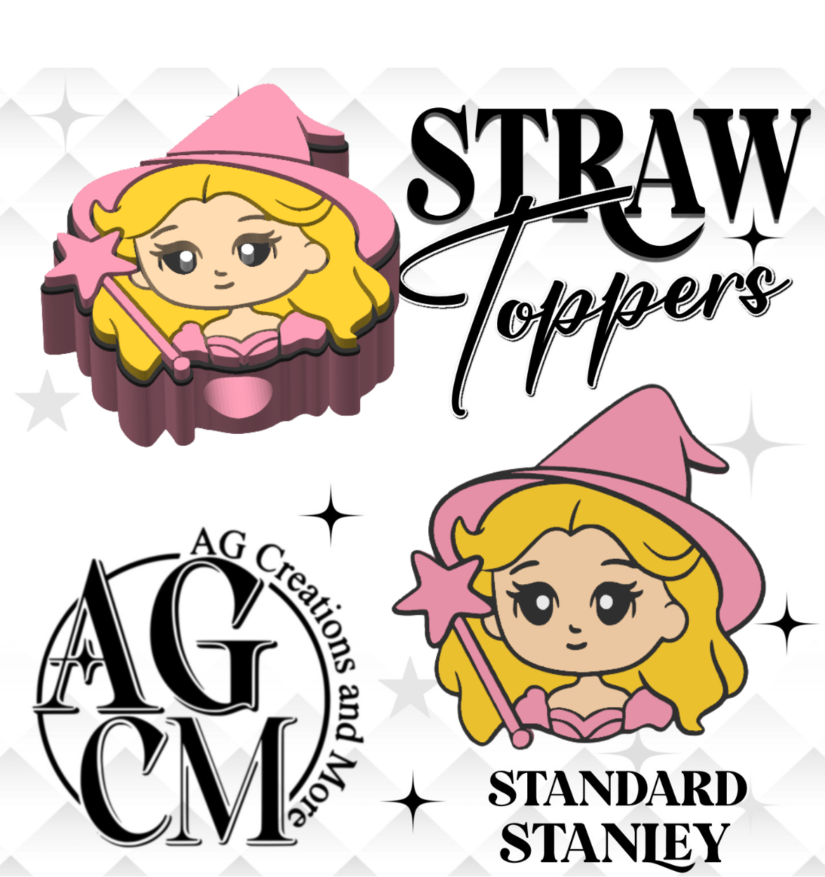 Glinda 3D Straw Toppers