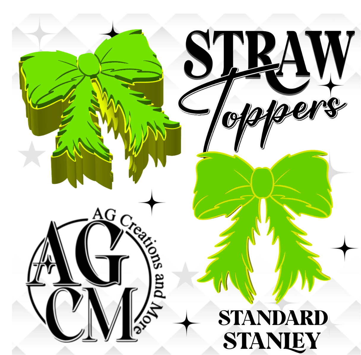 Green Guy Bow 3D Straw Toppers