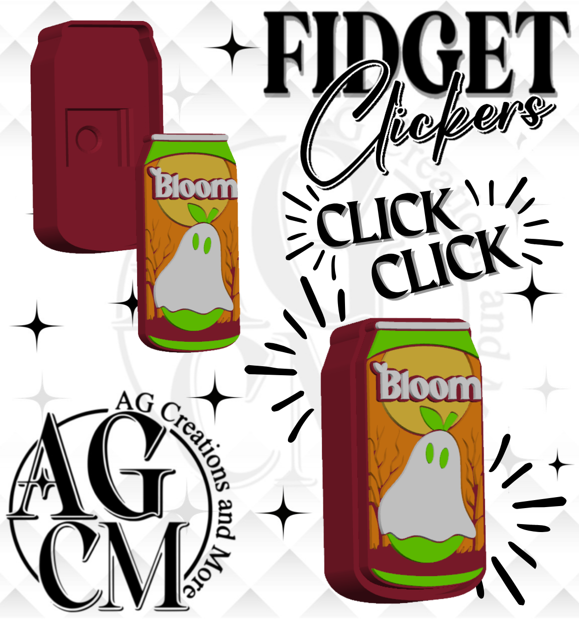 Ghost Energy Drink 3D Fidget Clickers STL / 3MF Files