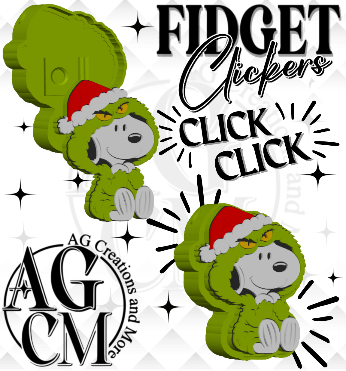 G- Christmas Pup 3D Fidget Clickers (wholesale)