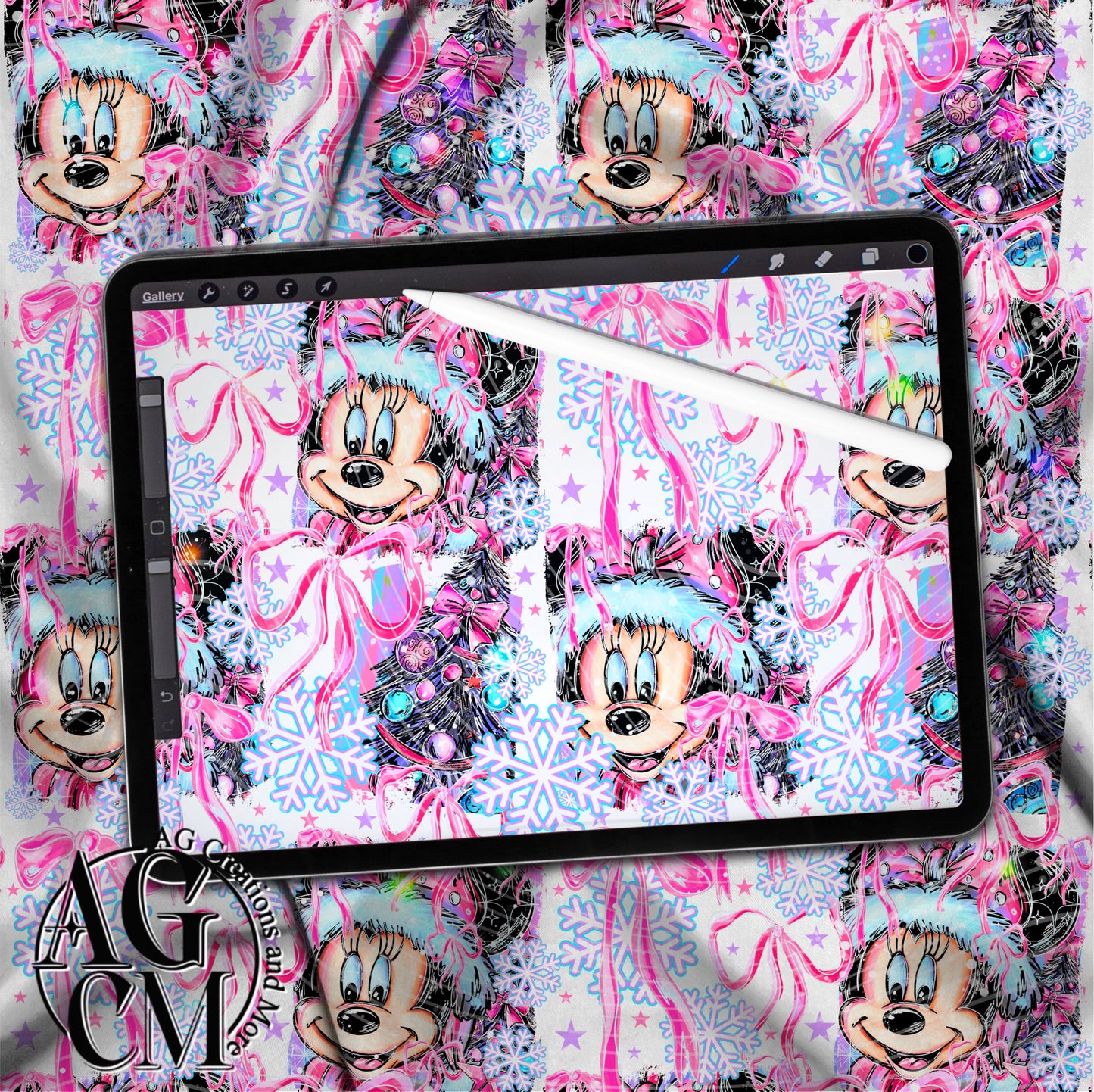 Christmas Girl Mouse Seamless Pattern PNG