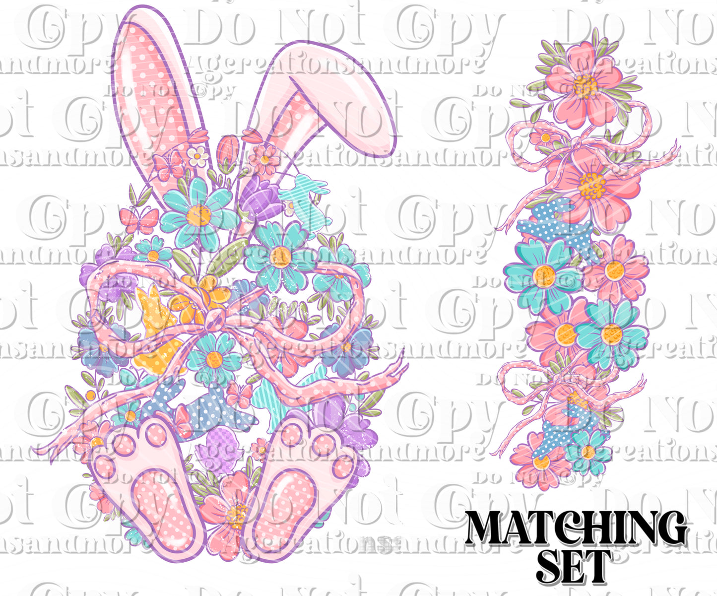 Bunny Floral easter egg set Digital Download PNG