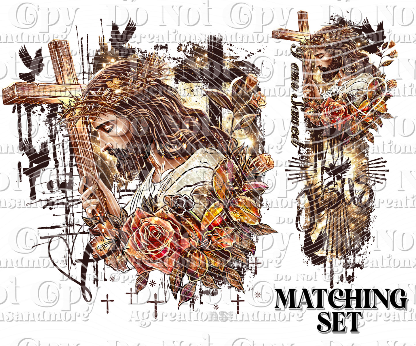 Golden Jesus saved me set digital download png