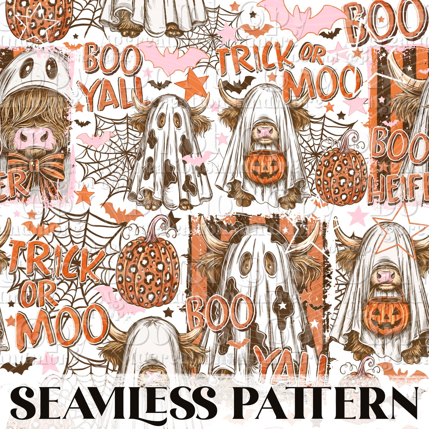 Boo Heifer Seamless Pattern PNG