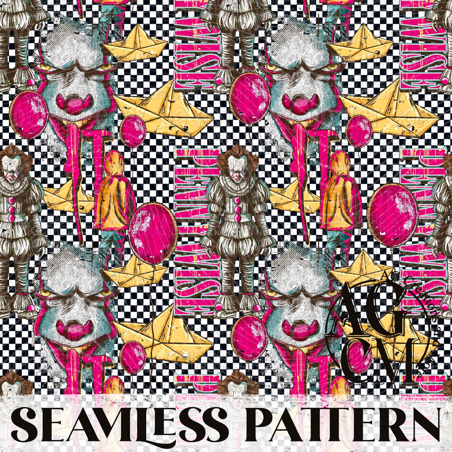 Pennywise Vintage Horror Seamless Pattern PNG