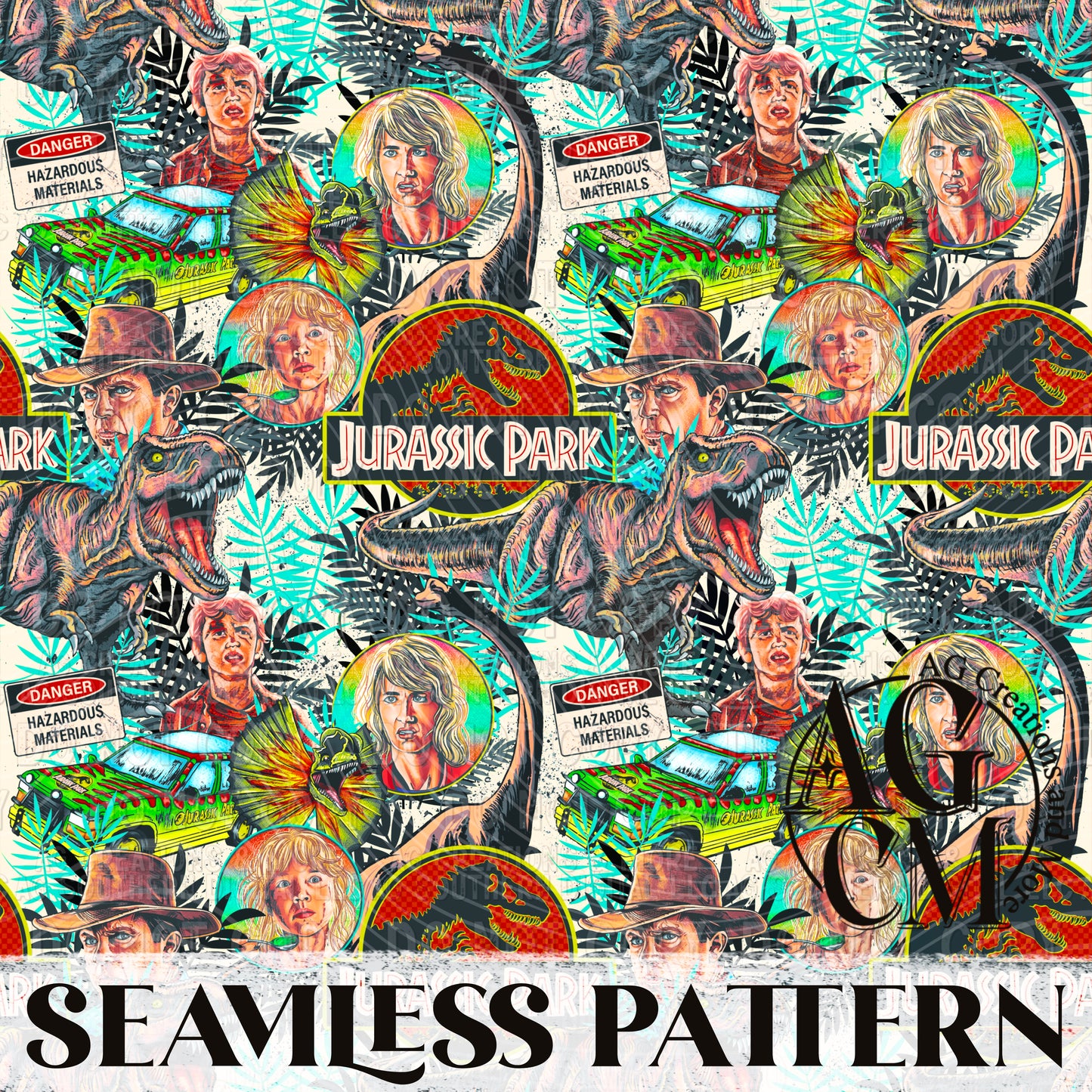 1993 Dinosaurs Seamless Pattern PNG