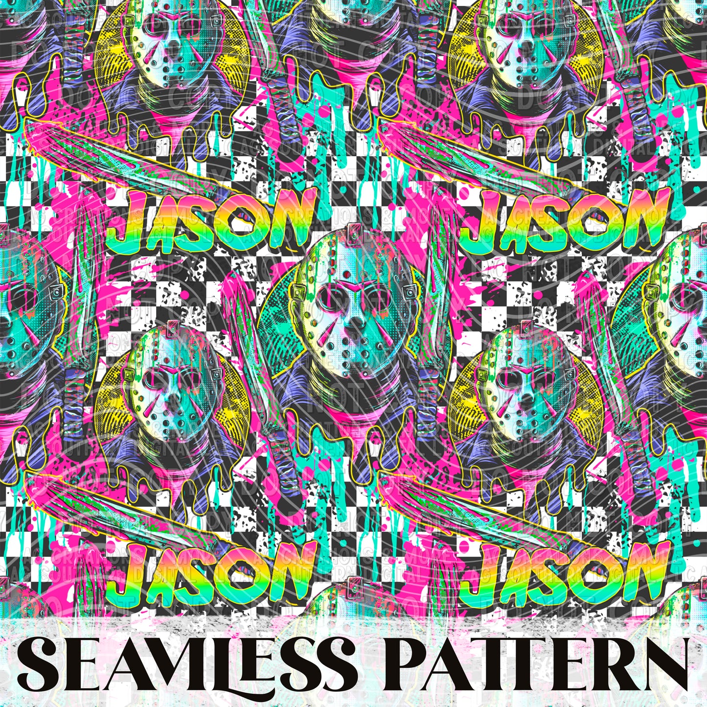 90s Jason Horror Seamless Pattern PNG
