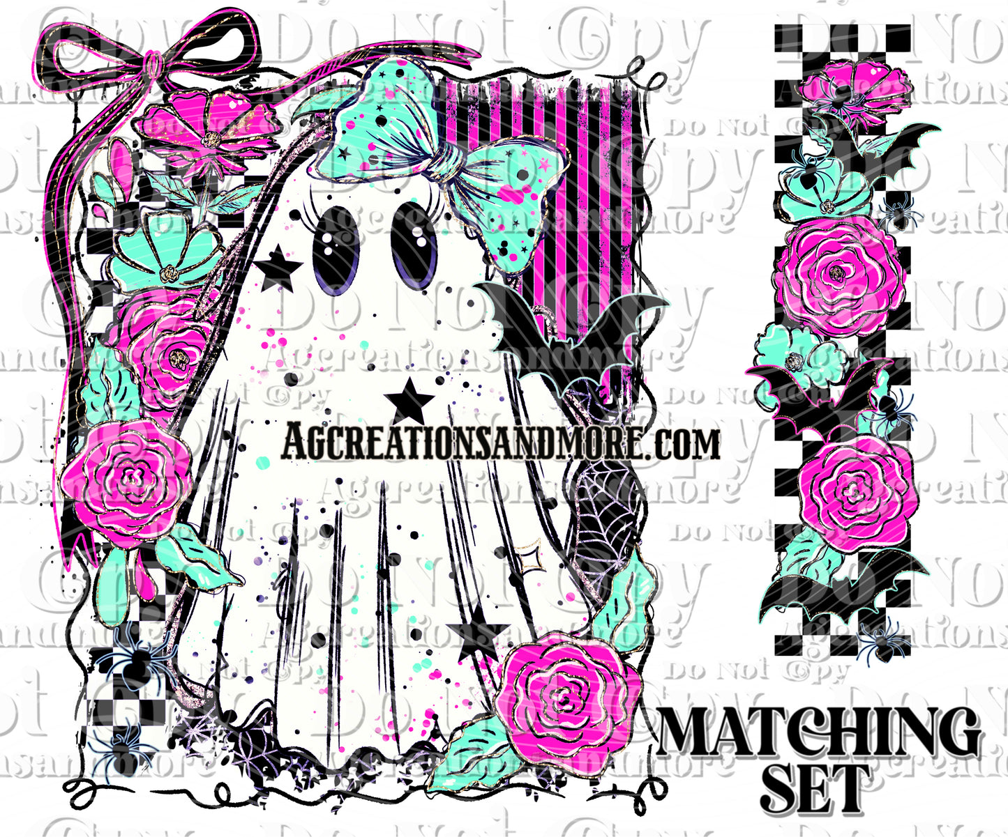 Pink Spooky Ghost floral Digital Download PNG