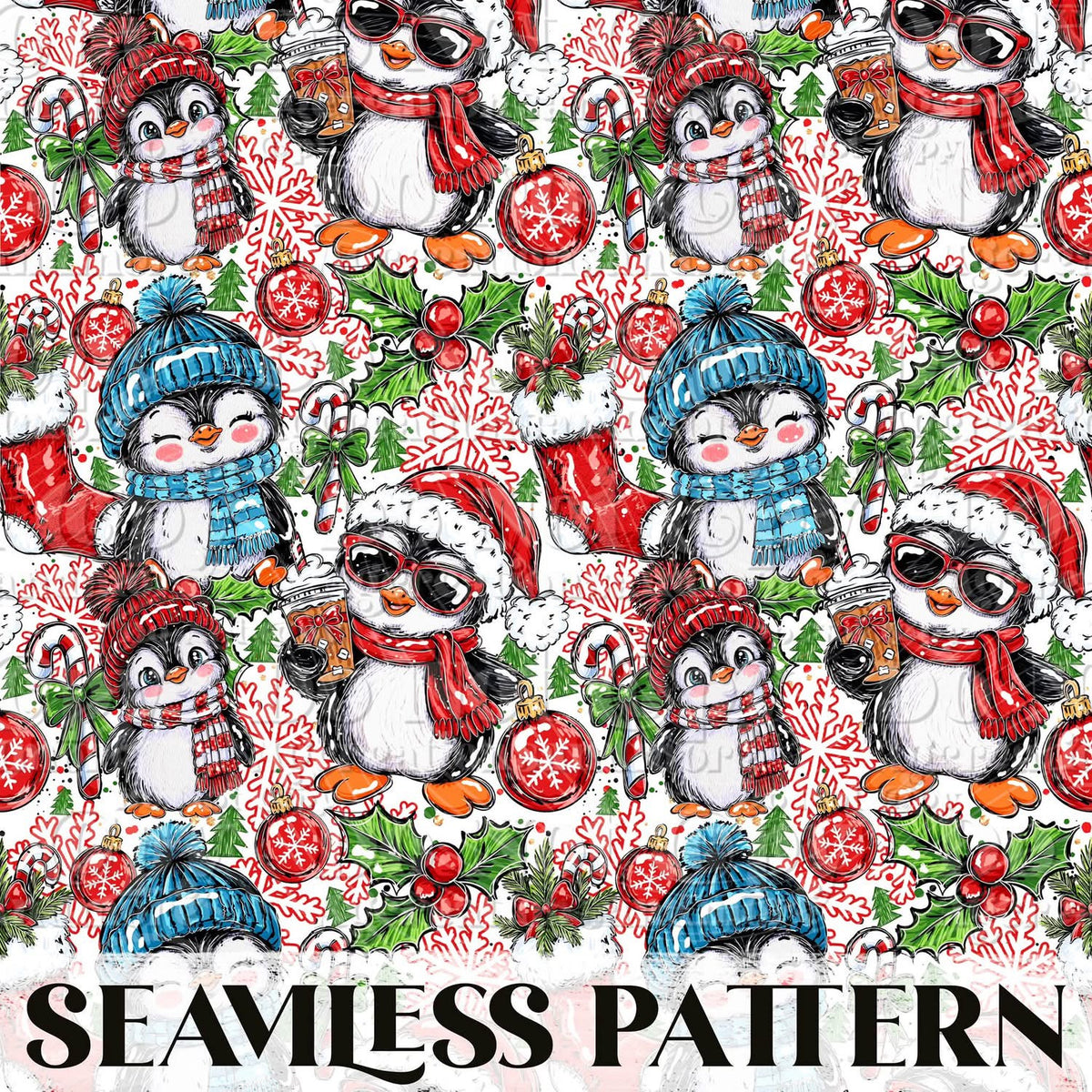 Penguin Seamless Pattern PNG