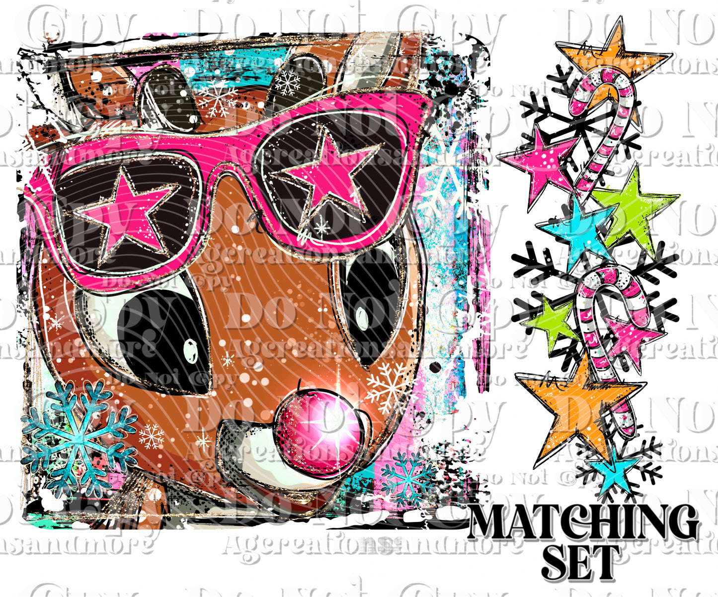 Selfie pic Doodle red nose, reindeer, Set Digital Download PNG